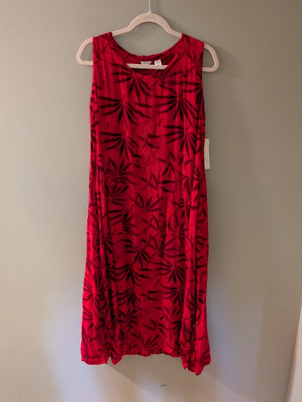 Kaktus Coral Tropical Palm Print Rayon Swing Dress Medium NWT